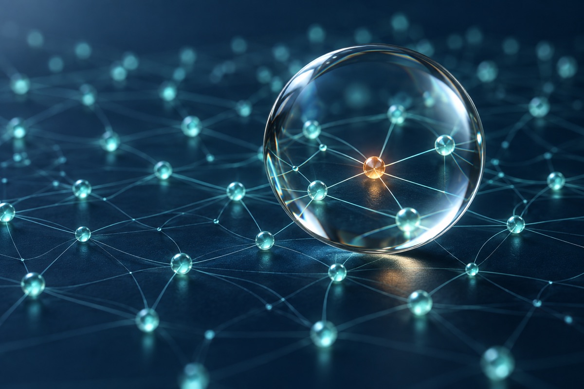 Conceptual glass lens highlighting an unusual connection in a financial network